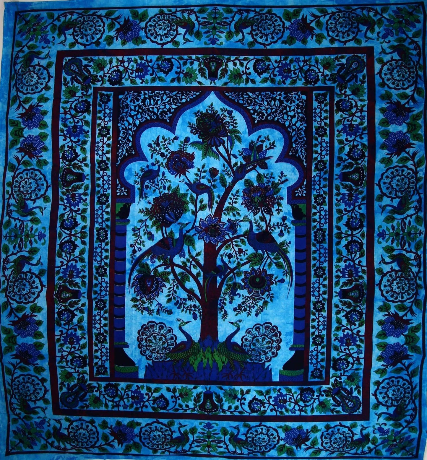 Turquoise Tree of Life Peacock Tapestry – A Vibrant Display of Nature’s Beauty