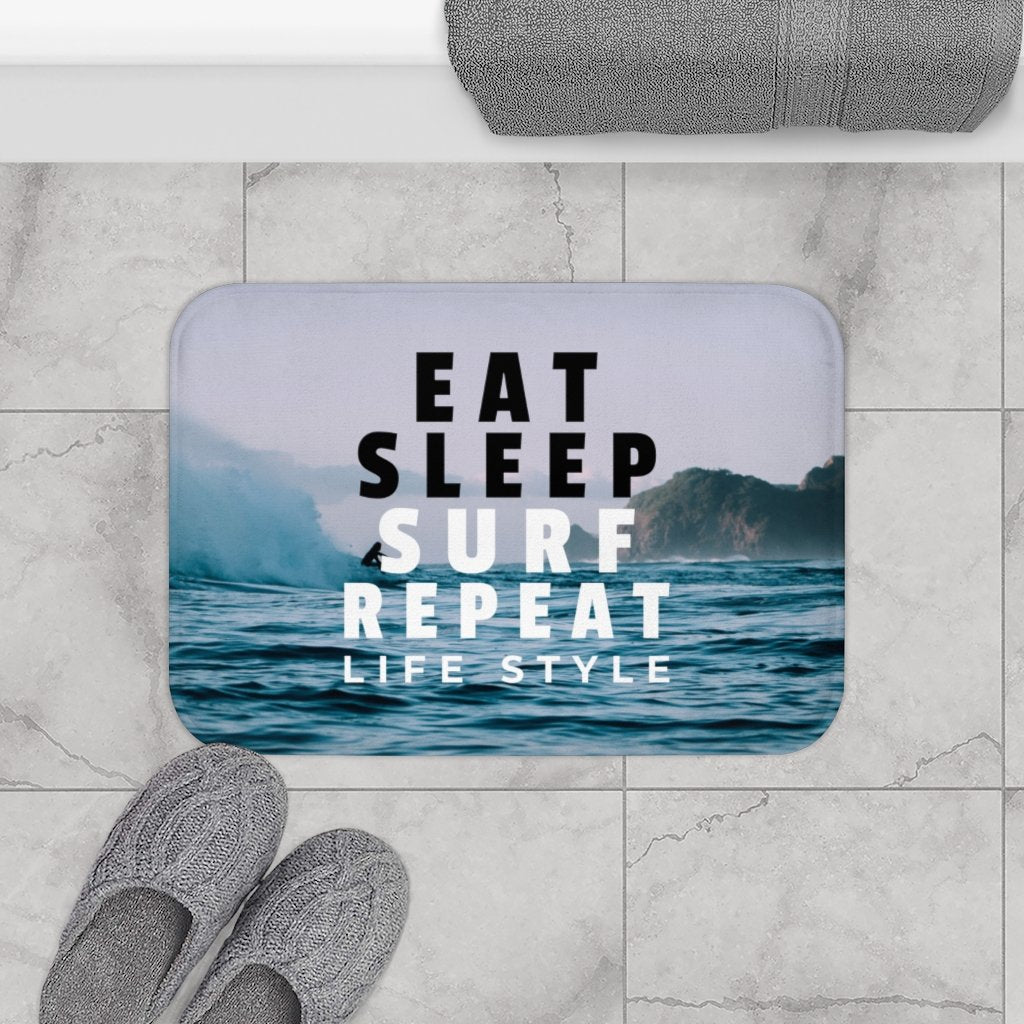 Eat, Sleep, Surf, and Repeat Bath Mat – Stylish & Functional