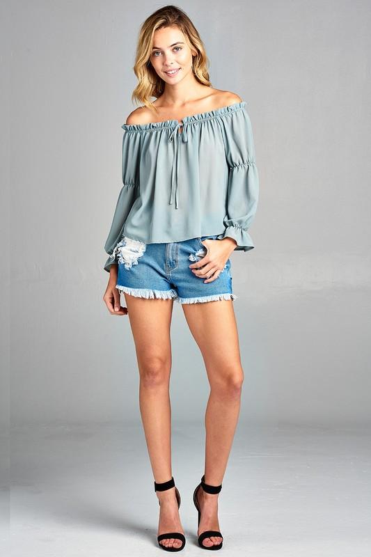 Chic Off-Shoulder Long Sleeve Top with Front Tie Detail