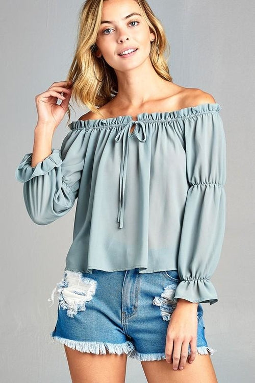 Chic Off-Shoulder Long Sleeve Top with Front Tie Detail