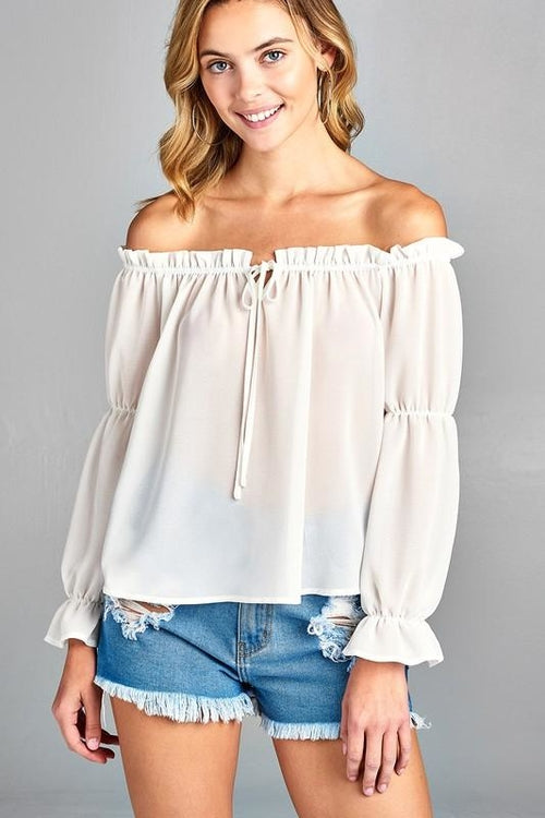 Chic Off-Shoulder Long Sleeve Top with Front Tie Detail