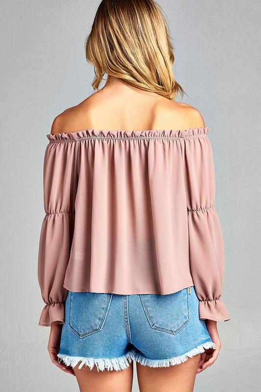 Chic Off-Shoulder Long Sleeve Top with Front Tie Detail