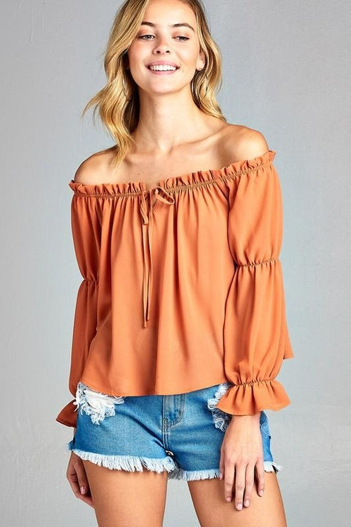 Chic Off-Shoulder Long Sleeve Top with Front Tie Detail