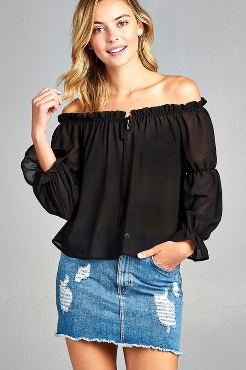 Chic Off-Shoulder Long Sleeve Top with Front Tie Detail