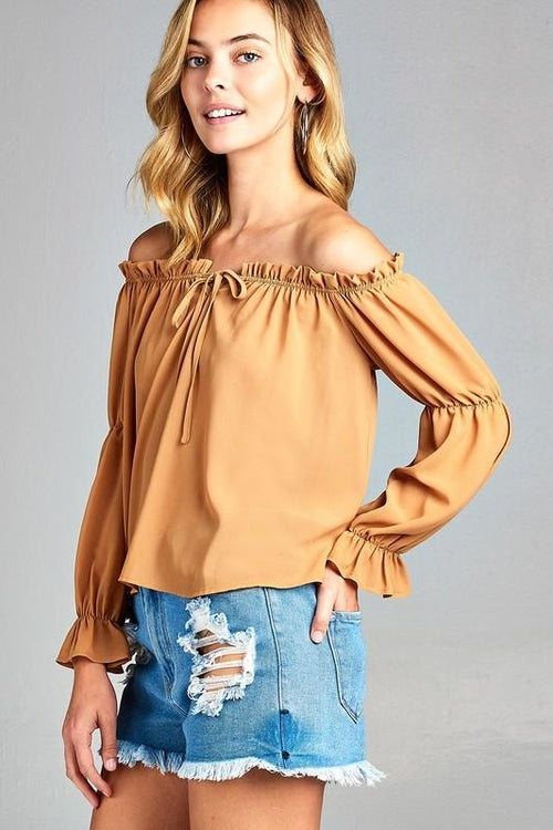 Chic Off-Shoulder Long Sleeve Top with Front Tie Detail