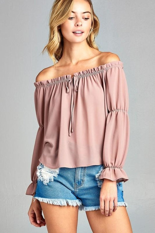 Chic Off-Shoulder Long Sleeve Top with Front Tie Detail