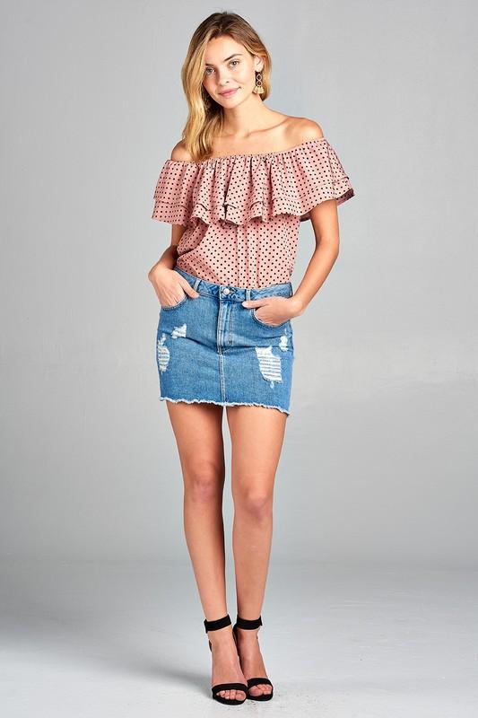 Charming Off-Shoulder Polka Dot Top with Ruffle Details