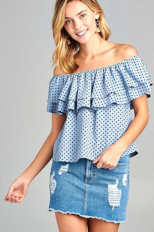 Charming Off-Shoulder Polka Dot Top with Ruffle Details