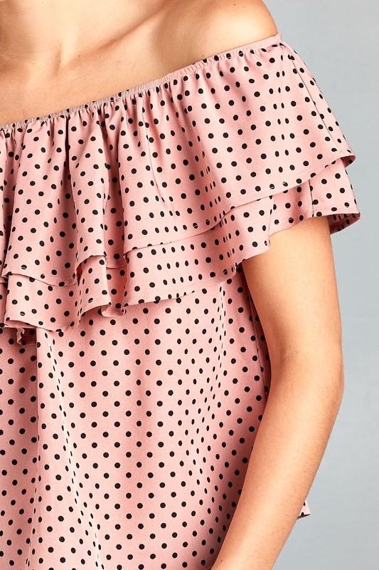 Charming Off-Shoulder Polka Dot Top with Ruffle Details