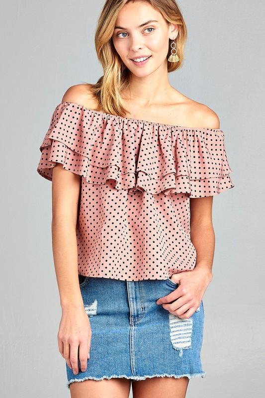 Charming Off-Shoulder Polka Dot Top with Ruffle Details