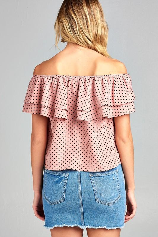 Charming Off-Shoulder Polka Dot Top with Ruffle Details