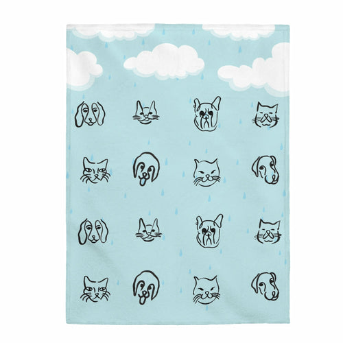 Plush Raining Cats and Dogs Velveteen Blanket