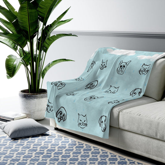 Plush Raining Cats and Dogs Velveteen Blanket