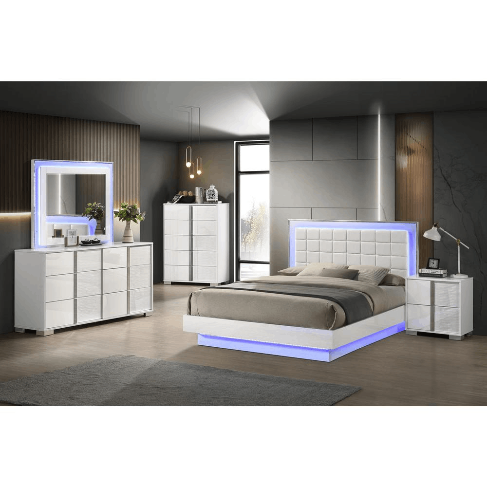 5-Piece Eastern King Size Futuristic Bedroom Set with LED Lighting