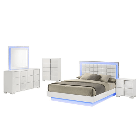 5-Piece Eastern King Size Futuristic Bedroom Set with LED Lighting