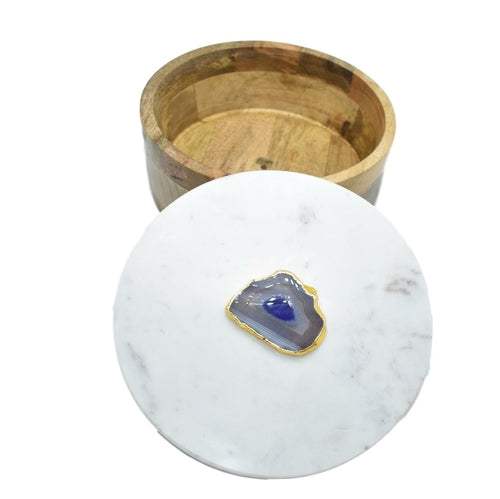 Round Wooden Box with Marble Lid – Available in 3 Sizes