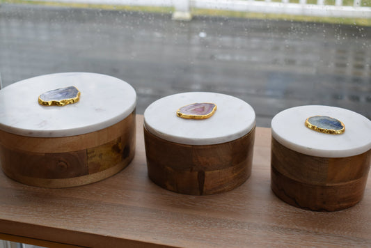 Round Wooden Box with Marble Lid – Available in 3 Sizes