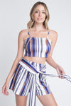 Chic Two-Piece Set with Striped Print and Front Tie Detail