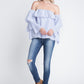 Chic Shoulder Stripe Ruffle Long Sleeve Top