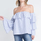 Chic Shoulder Stripe Ruffle Long Sleeve Top