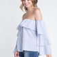 Chic Shoulder Stripe Ruffle Long Sleeve Top