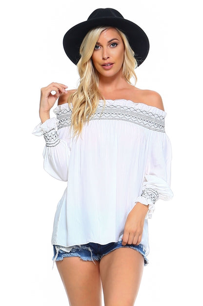 Chic Smocked Off-Shoulder Top – Effortless Style for Every Day