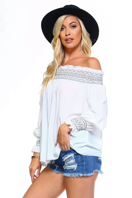 Chic Smocked Off-Shoulder Top – Effortless Style for Every Day