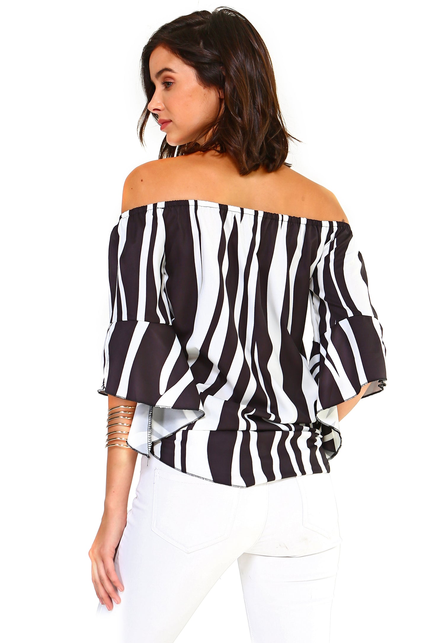 Stylish Off-Shoulder Striped Top with Front Tie Detail