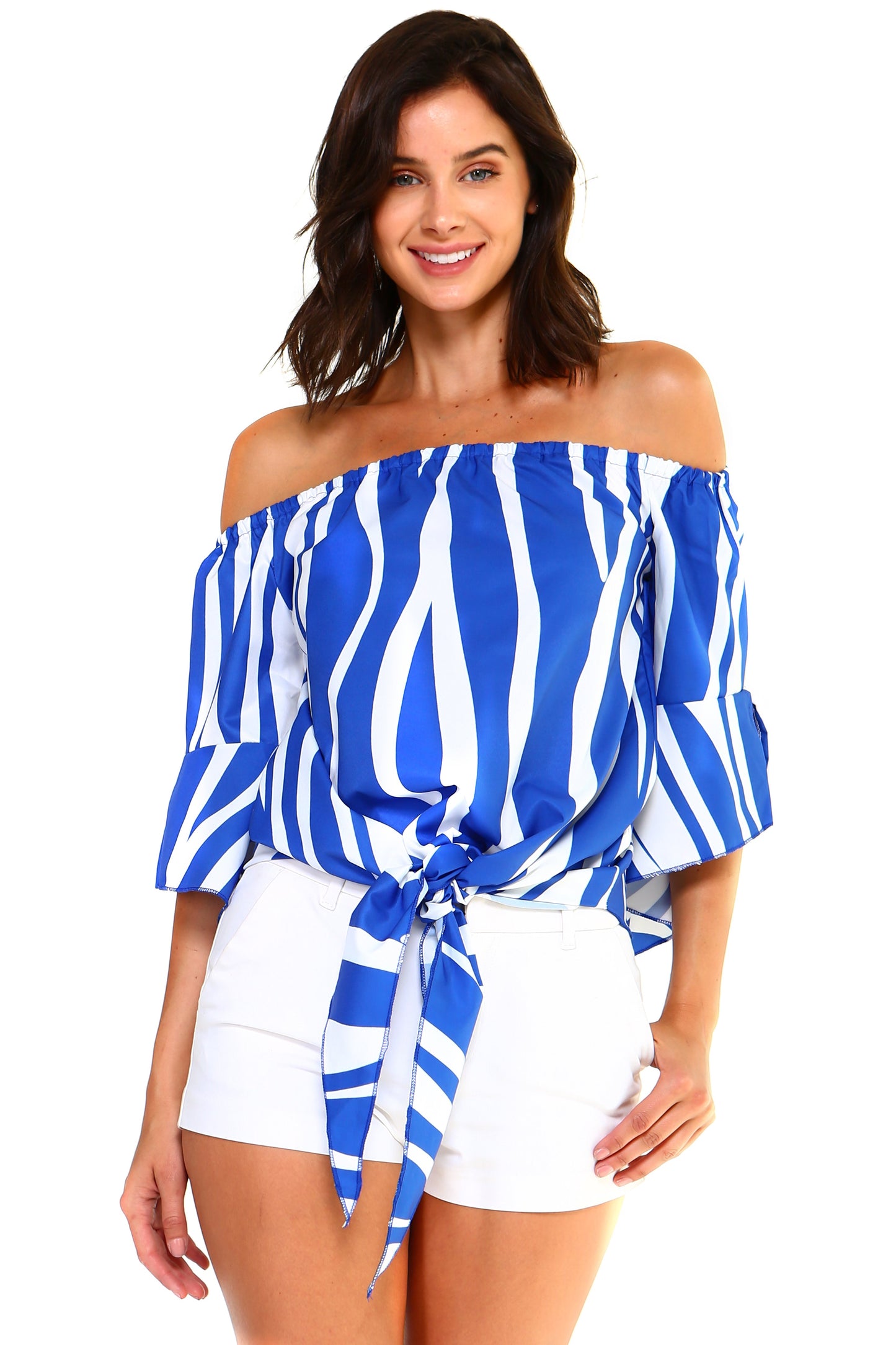 Stylish Off-Shoulder Striped Top with Front Tie Detail