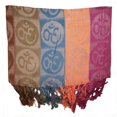 Four-Color Om Meditation Symbol Handwoven Tassel Scarf