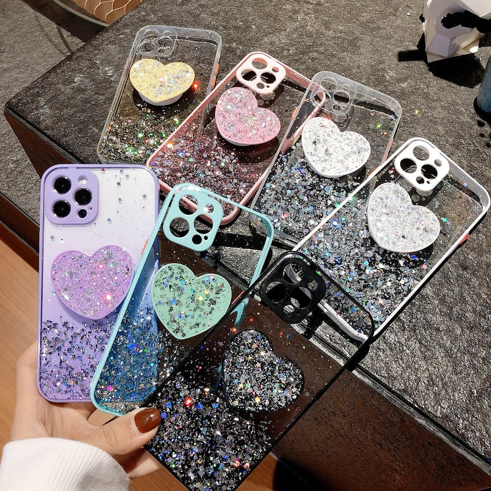 Beautiful Shiny Glitter iPhone Case – Glamour & Protection with a Heart Stand