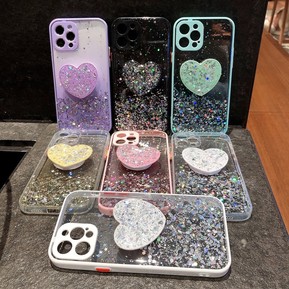 Beautiful Shiny Glitter iPhone Case – Glamour & Protection with a Heart Stand