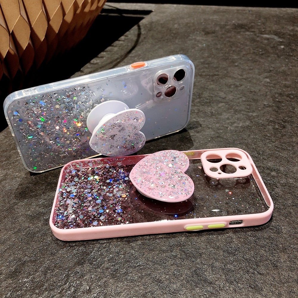 Beautiful Shiny Glitter iPhone Case – Glamour & Protection with a Heart Stand