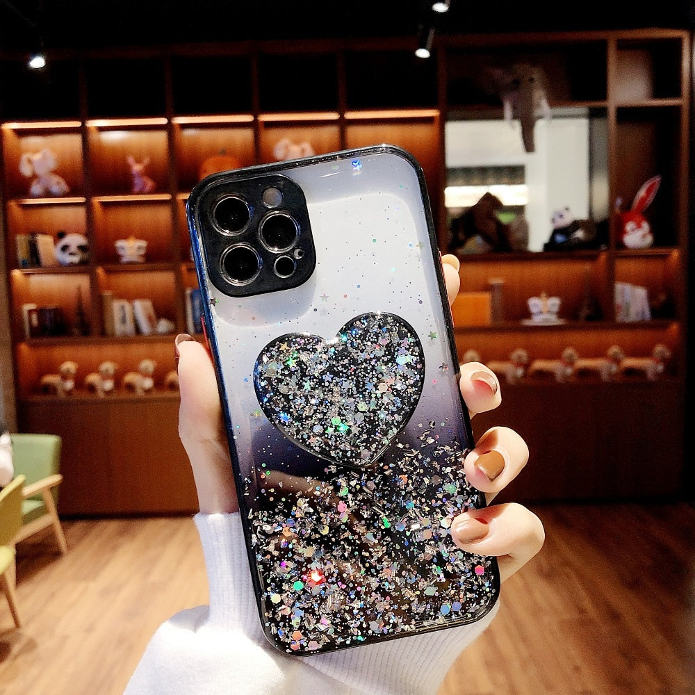 Beautiful Shiny Glitter iPhone Case – Glamour & Protection with a Heart Stand