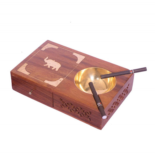 Wooden Handmade Ashtray with Cigarette Holder Box Case for Home Office