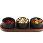 Black Ceramic Condiment Set on Acacia Wood Base