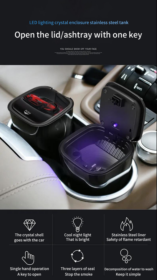 "LumiAsh Car Ashtray" – Sleek Design Meets Practical Functionality