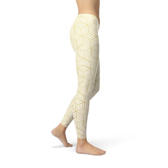 White Geometric Cube Leggings – Style Meets Performance