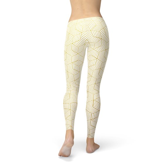 White Geometric Cube Leggings – Style Meets Performance