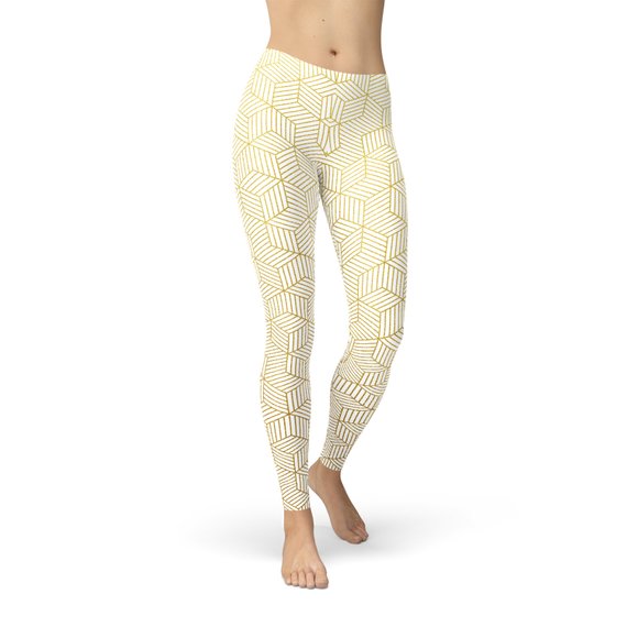 White Geometric Cube Leggings – Style Meets Performance