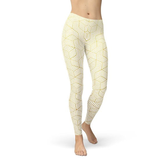 White Geometric Cube Leggings – Style Meets Performance