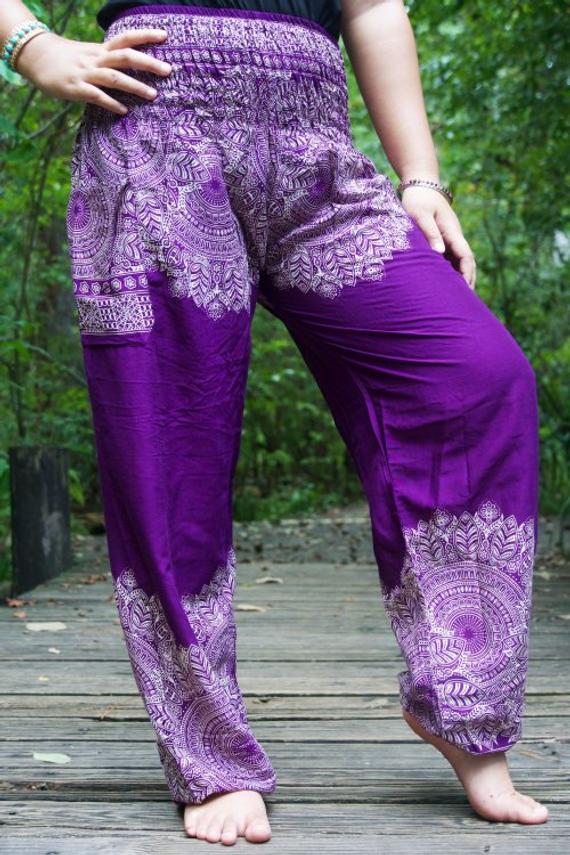 Purple Floral Boho Women’s Harem Pants – Hippie Yoga Pants