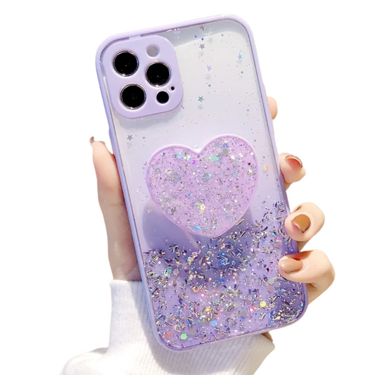 Beautiful Shiny Glitter iPhone Case – Glamour & Protection with a Heart Stand